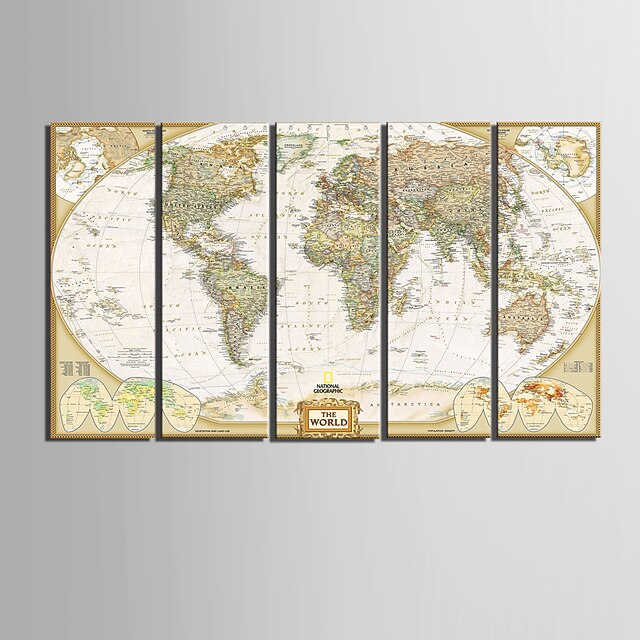  Estampado Laminado Impressão De Canvas - Mapas Clássico Realismo 5 Painéis Art Prints