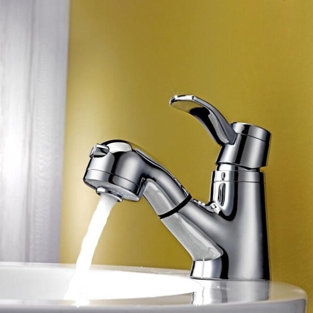  Bathroom Sink Faucet - Pullout Spray Chrome Centerset One Hole / Single Handle One HoleBath Taps / Brass