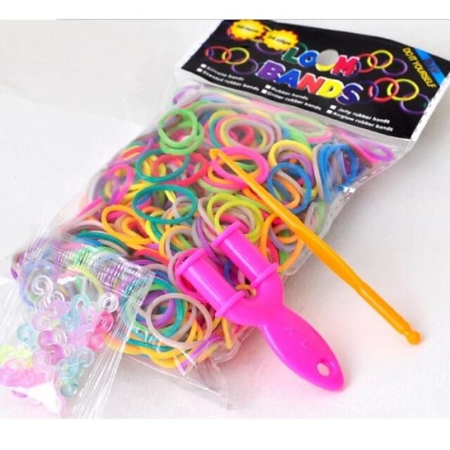  600pcs DIY Rainbow Color Loom Style Rubber/Silicone Band Bracelets 300pcs Bands ,24 Colorful S-clips, 1 Looms ,1Hook