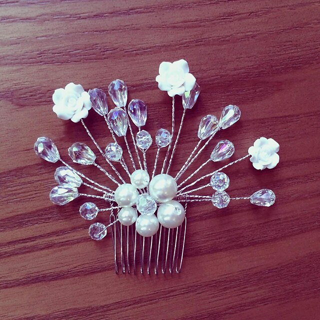  joyería de la frente boda peinetas aleación casco nupcial con diamantes de imitación de acrílico perlas y flores