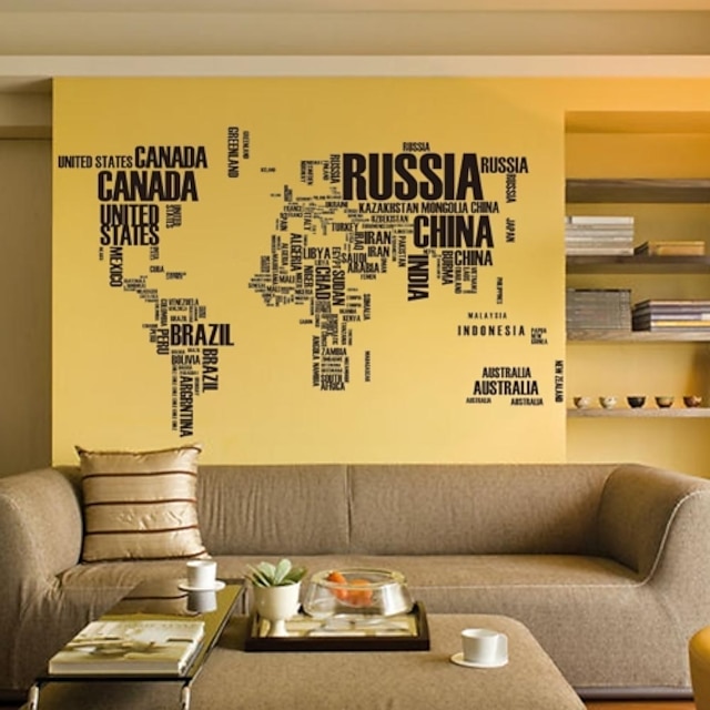  nástěnné nálepky na stěnu, anglicky mapa světa pvc samolepky na zeď