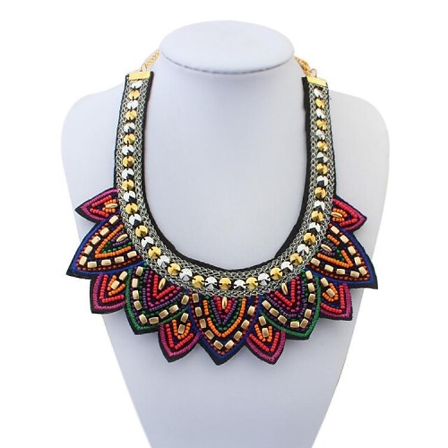  Women's Statement Necklace Beads Statement Ladies Personalized European Alloy Red Green Necklace Jewelry For