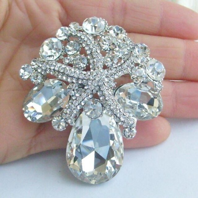  Women's Vintage Alloy Clear Rhinestone Crystal Starfish Bridal Brooch Wedding Jewelry