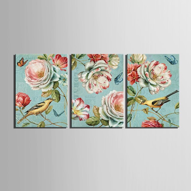  Stretched Canvas Print Vintage Animal Birds and Floral Set of 3 1301-0231