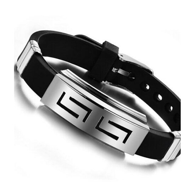  Herre ID armbånd Personaliseret Unikt design Silikone Armbånd Smykker Sort Til Afslappet Daglig / Titanium Stål