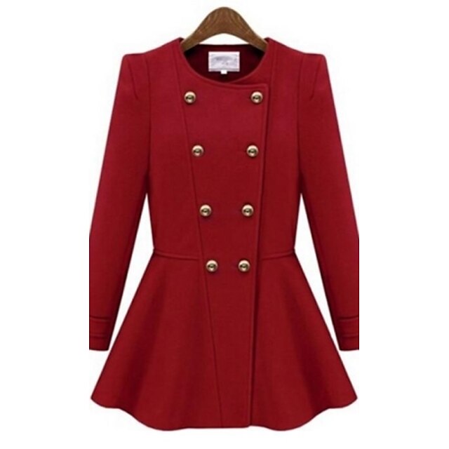  Women's Blue/Red/Beige Coat , Casual Long Sleeve Wool Blends