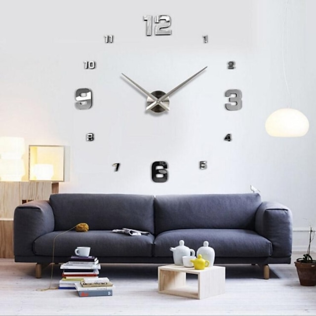  Bezramowy duży zegar ścienny diy, nowoczesny zegar ścienny 3d z lustrem naklejki z numerami do biura salon sypialnia kuchnia bar zegar płyta 120x120cm