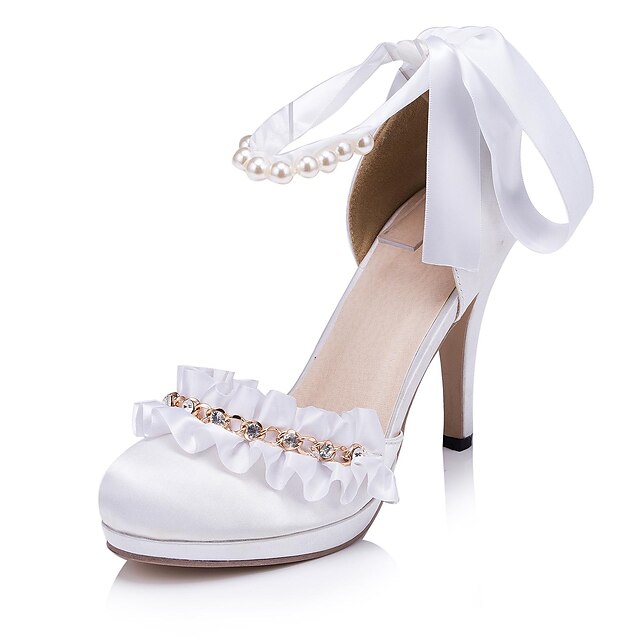  Women's Shoes Satin Spring / Summer / Fall Stiletto Heel Rhinestone Ivory / White / Wedding / Party & Evening / Party & Evening