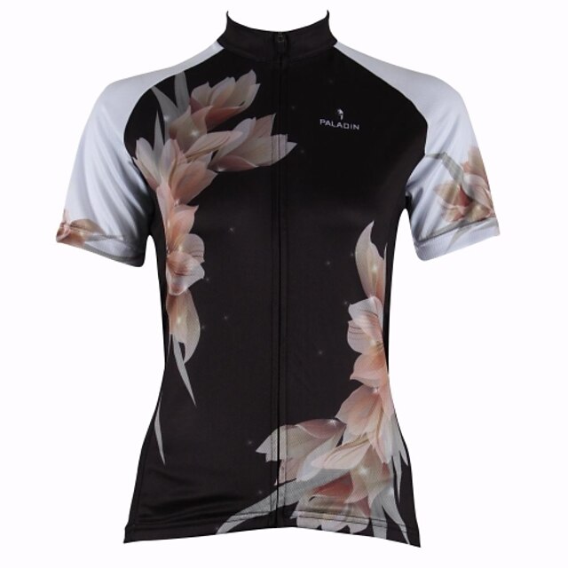  ILPALADINO Women's Short Sleeve Cycling Jersey - Black Floral / Botanical Plus Size Bike Jersey Top Breathable Quick Dry Ultraviolet Resistant Sports 100% Polyester Mountain Bike MTB Road Bike Cycling