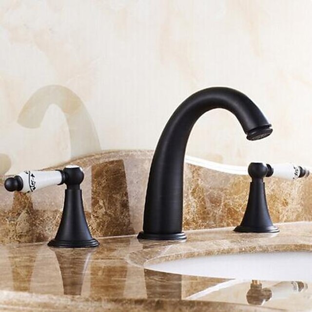  Waschbecken Wasserhahn - Verbreitete Öl-riebe Bronze 3-Loch-Armatur Drei Löcher / Zwei Griffe Drei LöcherBath Taps