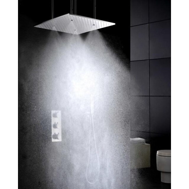  Set de dus A stabilit - Duș Ploaie Contemporan Crom Valvă de Alamă Bath Shower Mixer Taps / Trei Mânere Cinci Găuri