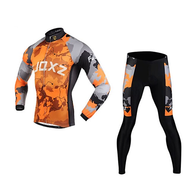  FJQXZ Men's Long Sleeve Cycling Jersey with Tights Camouflage Bike Clothing Suit Thermal / Warm Windproof Breathable 3D Pad Quick Dry Sports Mesh Camouflage Mountain Bike MTB Road Bike Cycling