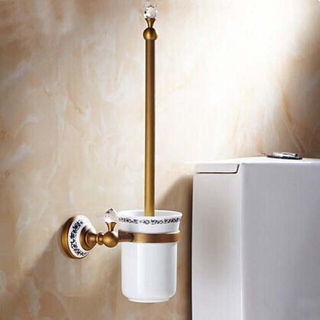  Toilet Brush Holder / Antique Brass Brass Crystal Ceramic /Antique