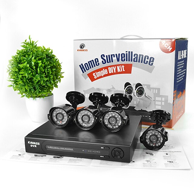  KAVASS® 4CH CCTV DVR Kit P2P,H. 264+4 Outdoor 800TVL HD  Waterproof Color Cameras