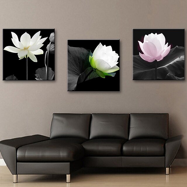  Strakt lærred Art Blomster Elegant Lotus Sæt med 3