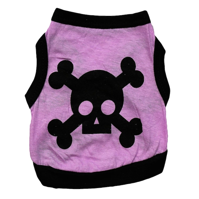  Gato Perro Camiseta Corazón Cráneos Ropa para Perro Ropa para cachorros Trajes De Perro Transpirable Morado Disfraz para perro niña y niño Algodón XS S M L