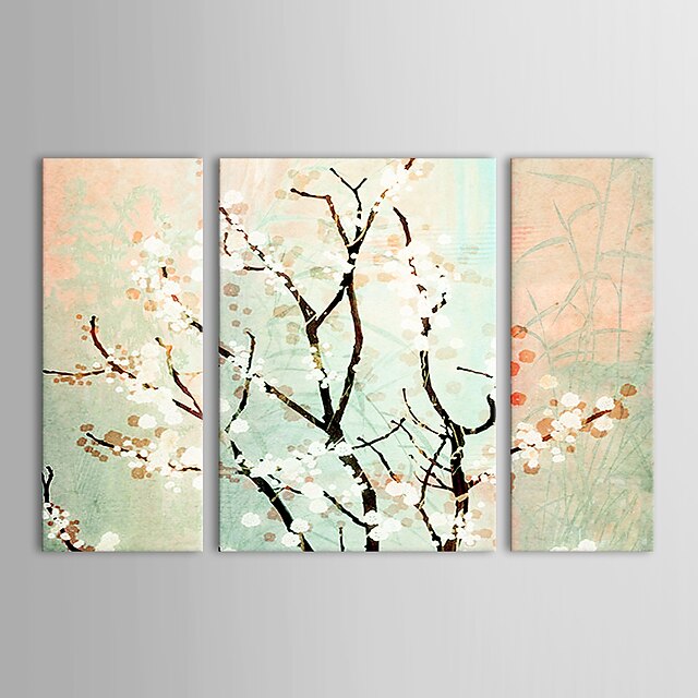  Handgeschilderde Bloemenmotief/Botanisch Drie panelen Canvas Hang-geschilderd olieverfschilderij For Huisdecoratie