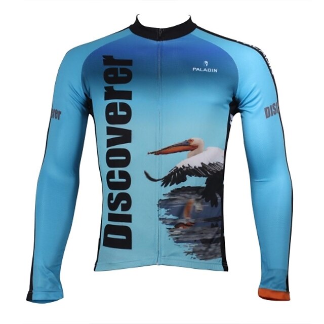  ILPALADINO Men's Long Sleeve Cycling Jersey Winter Polyester White+Sky Blue Animal Bike Jersey Top Mountain Bike MTB Road Bike Cycling Breathable Quick Dry Ultraviolet Resistant Sports Clothing
