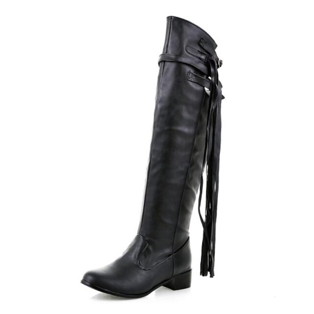  Women's Shoes Spring / Winter Low Heel >50.8 cm / Over The Knee Boots Tassel Black / White / Brown / Party & Evening