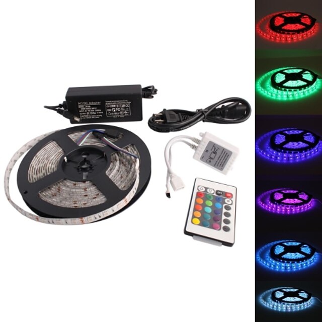  Waterproof 5M 300x5050 SMD RGB Light LED Strip Lamp with 24-Button Remote Controller Set (12V)