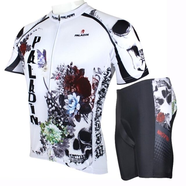  ILPALADINO Men's Short Sleeve Cycling Jersey with Shorts Lycra Polyester White Bike Shorts Jersey Clothing Suit Breathable Quick Dry Ultraviolet Resistant Sports Floral / Botanical Clothing Apparel