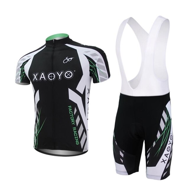  XAOYO Men's Breathable Polyester Short Sleeve Cycling Bib Suit-Black+White