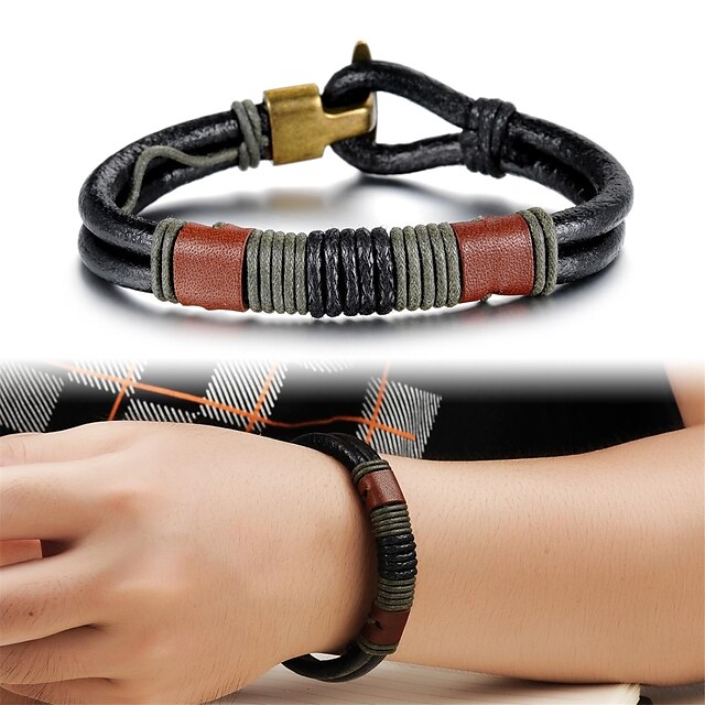  Men's Leather Bracelet Ladies Unique Design Fashion Leather Bracelet Jewelry Black For Christmas Gifts Wedding Party Daily Casual