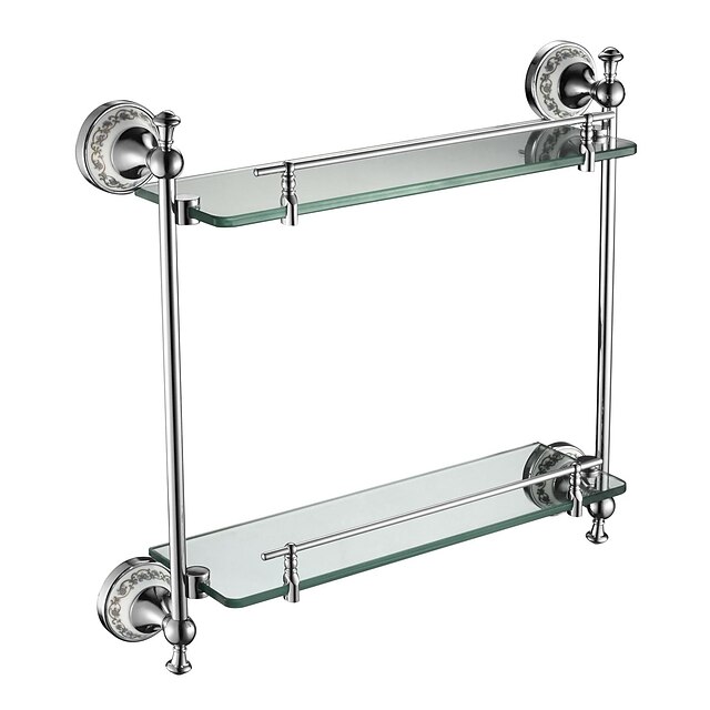  Contemporary Chrome Finish Glass Shelf With Rail