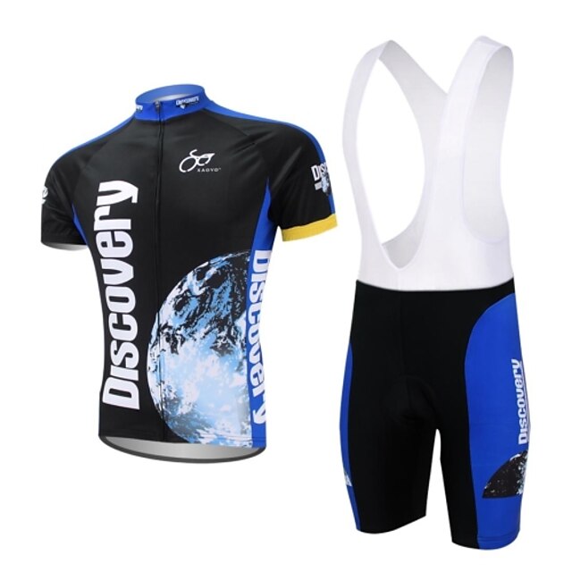  XAOYO Men's Short Sleeve Cycling Jersey with Bib Shorts Summer Polyester Dark Blue Bike Shorts Jersey Clothing Suit Quick Dry Back Pocket Sports Patterned Clothing Apparel