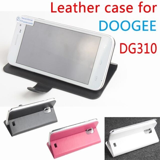  warm te koop 100% pu lederen flip lederen case voor doogee dg310 links naar rechts smartphone 3-kleur