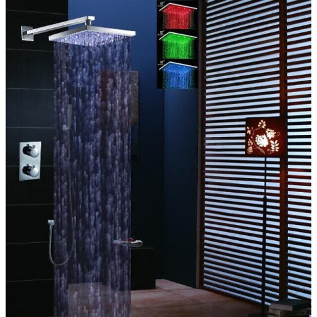 Shower Faucet Set - Handshower Included Thermostatic LED Contemporary Chrome Mount Inside Brass Valve Bath Shower Mixer Taps