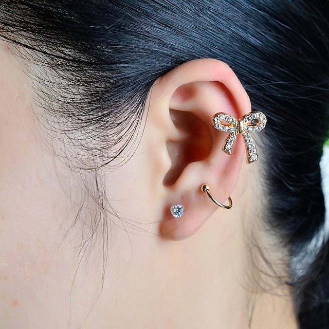  Pentru femei Cătușe pentru urechi Nod Funda Lux Ștras Diamante Artificiale cercei Bijuterii Auriu Pentru Nuntă Petrecere Zilnic Casual Sport