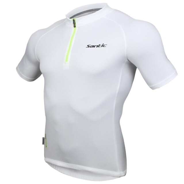  SANTIC Men's Short Sleeve Cycling Jersey - White Bike Jersey Top Breathable Reflective Strips Sports Polyester Clothing Apparel / High Elasticity