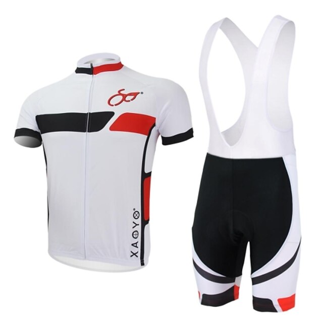  XAOYO Heren Korte mouw Wielrenshirt met strakke shorts - Wit Gestreept Fietsen Sportoutfits Ademend Sneldrogend Achterzak Sport Polyester Gestreept Kleding