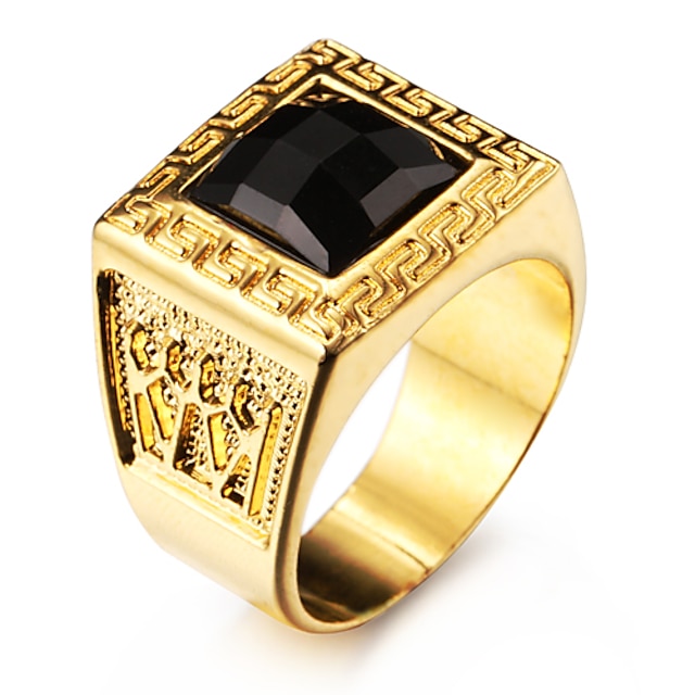  Men's Statement Ring Black Gemstone Golden Stainless Steel Acrylic Gold Plated Square Geometric Personalized Christmas Gifts Wedding Jewelry Love / 18K Gold