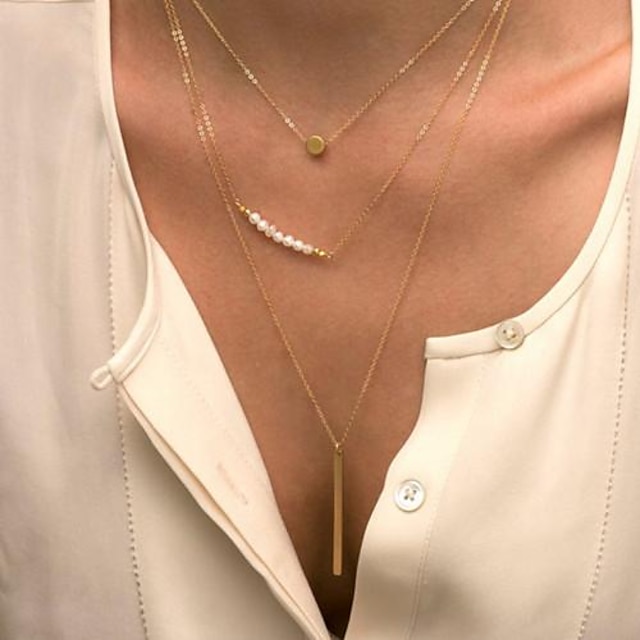  Women's Pendant Necklace Y Necklace Lariat Bar Pearl Alloy Screen Color Gold Necklace Jewelry For Party / Layered Necklace / Pearl Necklace