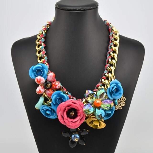  Women's Crystal Gem Flower Pattern Necklace