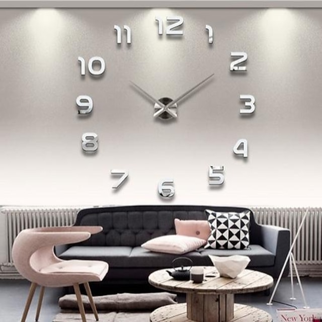  39“W DIY 3D Mirror Numbers Acrylic Sticker Wall Clock 120X120cm