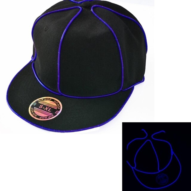  Black Light Up Hat with Blue EL Wire LED Glow Snapback 1AAA battery