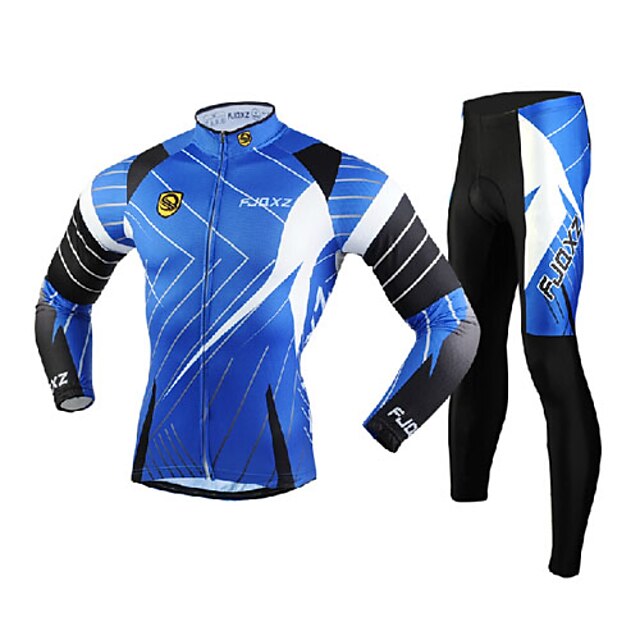  FJQXZ Men's Long Sleeve Cycling Jersey with Tights - Blue Bike Clothing Suit, Windproof, Breathable, 3D Pad, Thermal / Warm, Quick Dry Mesh Lines / Waves / Ultraviolet Resistant