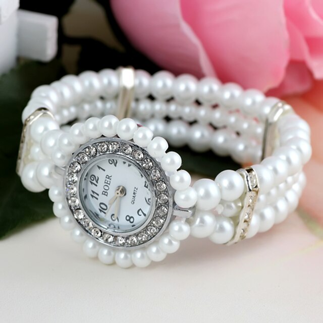  Femme Bracelet de Montre Montre Diamant Simulation Quartz Imitation de diamant Plastique Bande Analogique Fleur A Perles Mode Blanc - Blanc