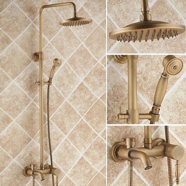  Système de douche Ensemble - Effet pluie Antique Système de douche Soupape céramique Bath Shower Mixer Taps / Laiton / Mitigeur Trois trous