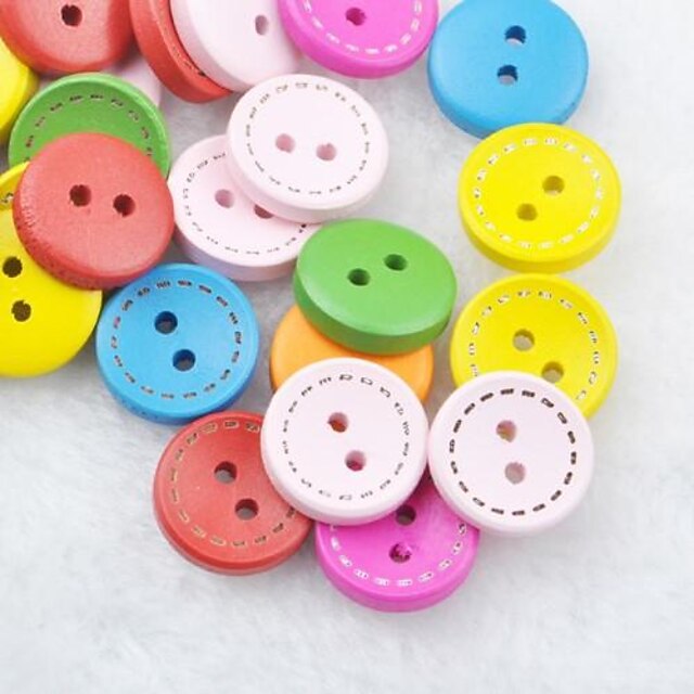  Colorful Scrapbook Scraft Sewing DIY Wooden Buttons(10 PCS Random Color)