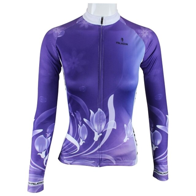  ILPALADINO Women's Long Sleeve Cycling Jersey Winter Summer Polyester Purple Floral Botanical Bike Jersey Top Mountain Bike MTB Road Bike Cycling Quick Dry Breathable Back Pocket Sports Clothing