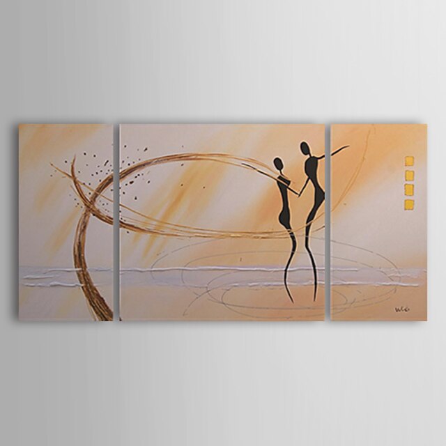  Handgeschilderde Abstract / Mensen Drie panelen Canvas Hang-geschilderd olieverfschilderij For Huisdecoratie