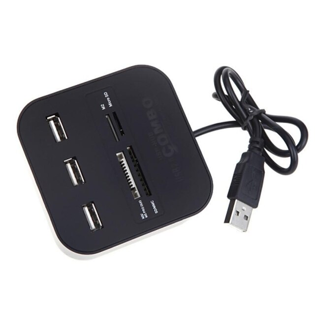  All in One Multi Card Reader with 3 Ports USB 2.0 Hub Combo for SD/MMC/M2/MS