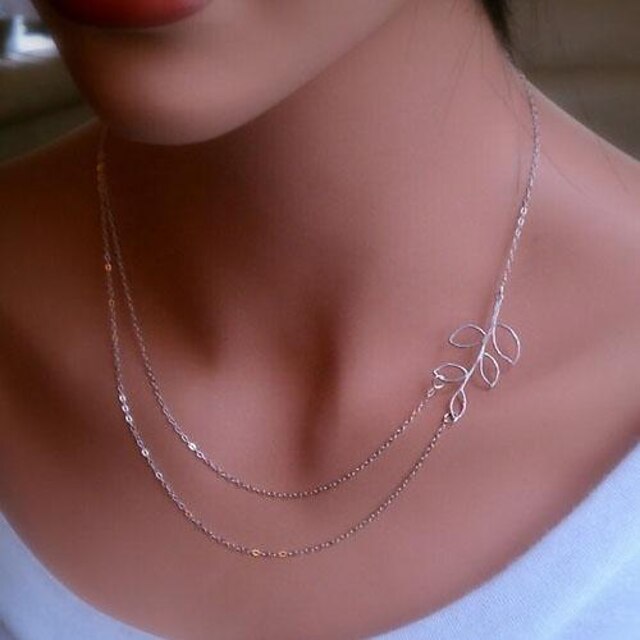  Dames Choker kettingen Bladvorm Dames Eenvoudige Stijl Dubbele laag Legering Gouden Zilver Kettingen Sieraden Voor Dagelijks