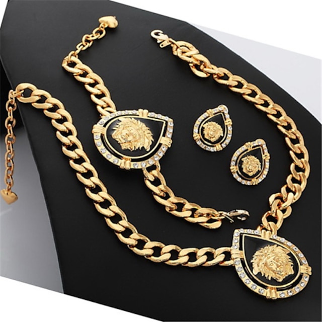  med presentförpackning kvinnors lejonhuvud halsband armband örhängen som 18K guldpläterad rhinestone smycken för kvinnor