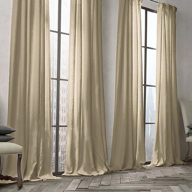  Two Panels Curtain Modern , Solid Living Room Linen / Cotton Blend Material Curtains Drapes Home Decoration For Window