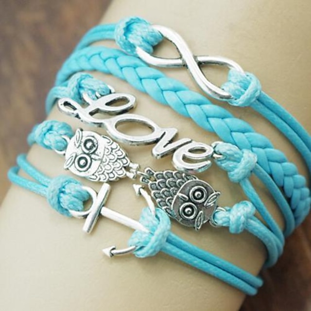  Women's Wrap Bracelet Layered Owl Love Anchor European Fashion Multi Layer Alloy Bracelet Jewelry Blue For Daily Casual